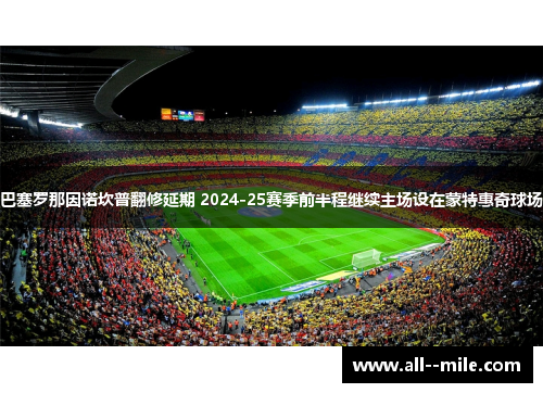 巴塞罗那因诺坎普翻修延期 2024-25赛季前半程继续主场设在蒙特惠奇球场 巴塞罗那因诺坎普翻修延期 2024-25赛季前半程继续主场设在蒙特惠奇球场